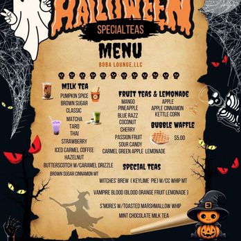 Boba Lounge - halloween special menu - Bubble Tea Near Me - Monroe, Louisiana Boba Lounge - halloween special menu - Bubble Tea Near Me - Monroe, Louisiana