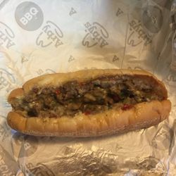 Arby’s - Arby's Philly Cheesesteak Sandwich.  As you can see it's not strips but a ground up mess.