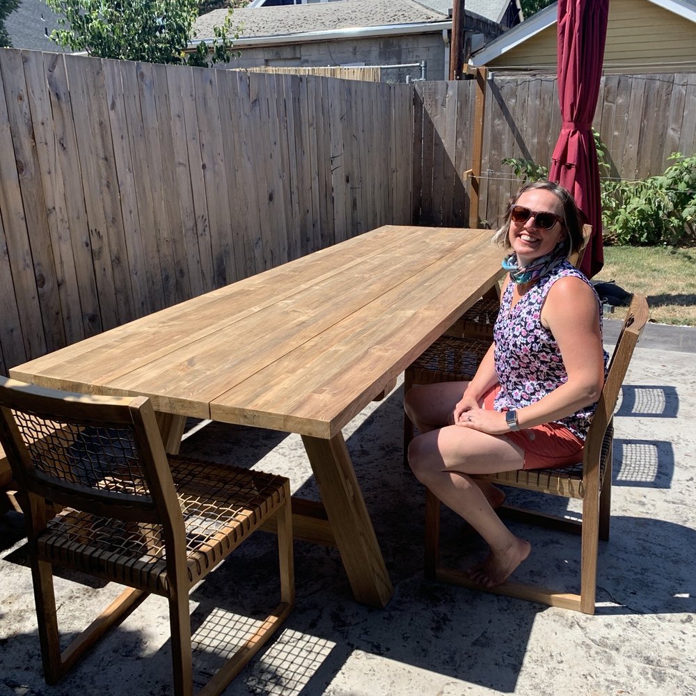 Wife with the new table! Wife with the new table!