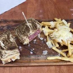 Blue Ribbon Reuben on marbled rye with Parmesan Garlic Fries Blue Ribbon Reuben on marbled rye with Parmesan Garlic Fries