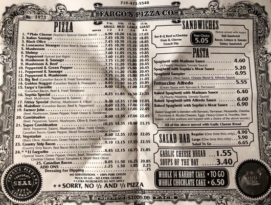 Menu photo 7 Fargo's Pizza Colorado Springs, CO