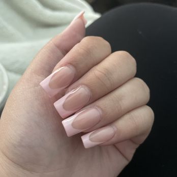 Bliss Nail Salon - Medium Acrylic gel set with pink french tip (unsure of his name but done by the gentleman!) - Nail Salons Near Me - Newark, California