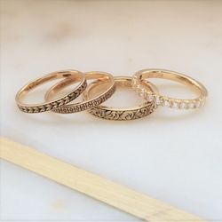 Handmade, hand engraved bands. French cut diamond band.