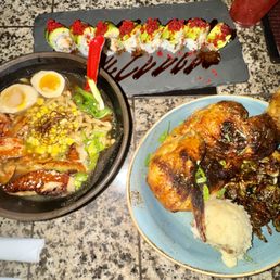 Three's Ramen, Beer Can Chicken, & Green Dragon Roll. Fresh, flavorful, and simply delicious. Three's Ramen, Beer Can Chicken, & Green Dragon Roll. Fresh, flavorful, and simply delicious.