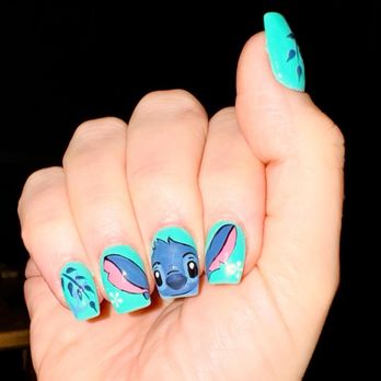 Dolled Up Beauty - HAND DRAWN "Stitch" nails. - Nail Salons Near Me Dolled Up Beauty - HAND DRAWN "Stitch" nails. - Nail Salons Near Me