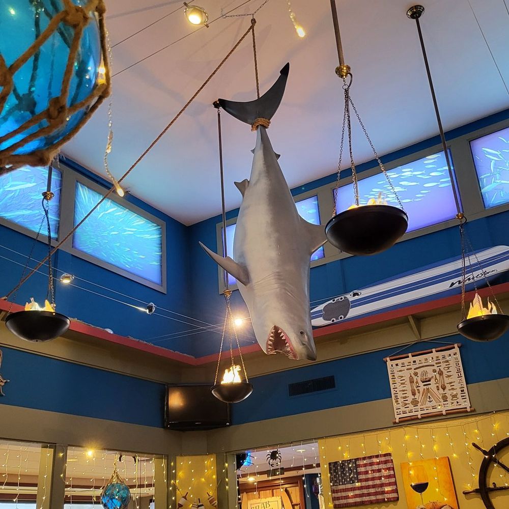 A shark display in the middle of the restaurant. The kids love it!