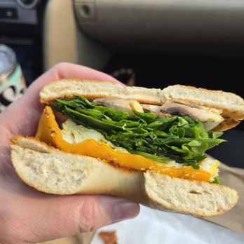 The Cheyenne Cup - Raw spinach and mushrooms on my breakfast bagel, along with eggs, bacon, and cheddar. - Coffee & Tea Near Me - Cheyenne, Wyoming The Cheyenne Cup - Raw spinach and mushrooms on my breakfast bagel, along with eggs, bacon, and cheddar. - Coffee & Tea Near Me - Cheyenne, Wyoming