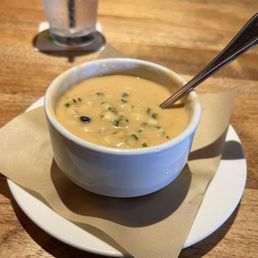 Lobster Bisque-more on corn toppings and some greens Lobster Bisque-more on corn toppings and some greens