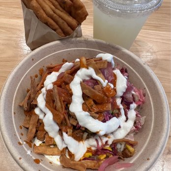 CAVA - Build your own bowl with Harrisa Honey Chicken, side of Pita Chips and Lemonade - Salad Near Me - Webster, Texas CAVA - Build your own bowl with Harrisa Honey Chicken, side of Pita Chips and Lemonade - Salad Near Me - Webster, Texas