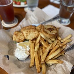 Halibut and chips Halibut and chips