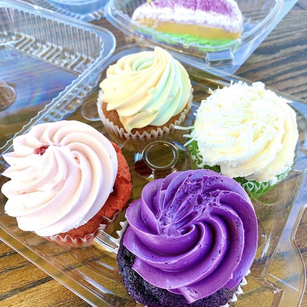 Cupcakes: Ube, Strawberry Lychee, Pandan Coconut, Mango Calamansi Brazo de Mercedes Cupcakes: Ube, Strawberry Lychee, Pandan Coconut, Mango Calamansi Brazo de Mercedes