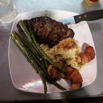 Emberz - Surf and turf with mashed potatoes and asparagus - Wine Bars Near Me - Sonora, California Emberz - Surf and turf with mashed potatoes and asparagus - Wine Bars Near Me - Sonora, California