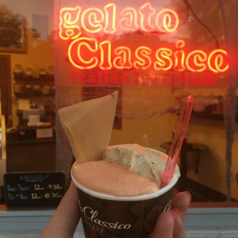 Icekrimski Cafe - Childs size, half pumpkin and half pistachio - Ice Cream & Frozen Yogurt Near Me - Davis, California