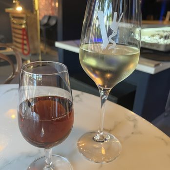 Vinhos - The Moscatel dessert wine (left) and White Blend from Spain - Tapas/Small Plates Near Me - Merced, California