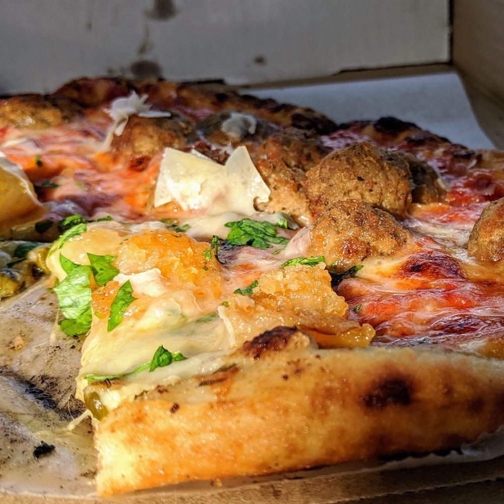 The Pizza Genie - Half shrimp scampi and half meatball pizza from the Pizza Genie. It was excellent! The crust was absolutely perfect! - Food Trucks Near Me - Burlington, New York