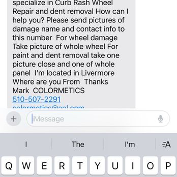 Colormetics - Text from Mark after he missed my call - Wheel & Rim Repair Near Me