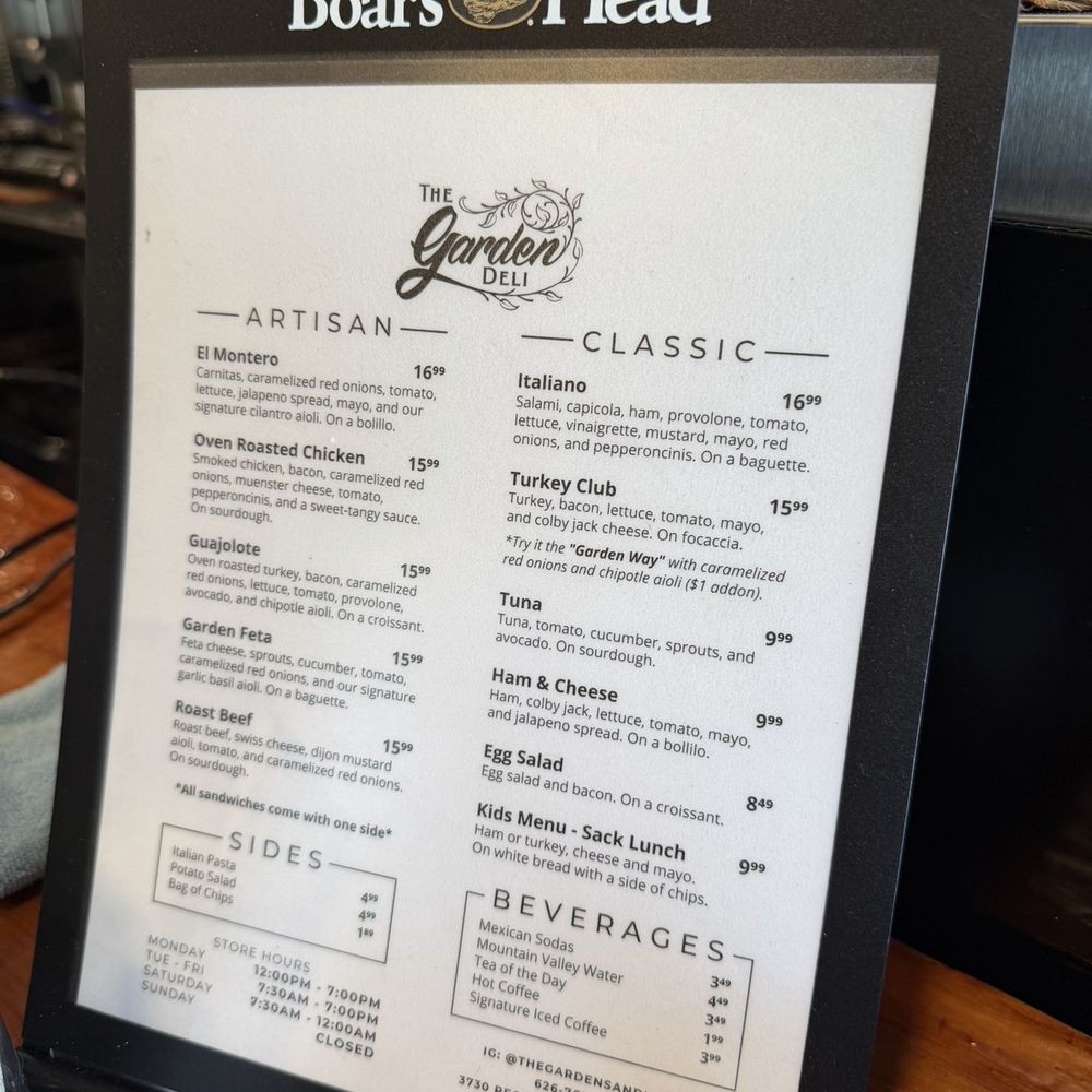 Menu for lunch