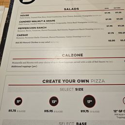 Salads and calzones .