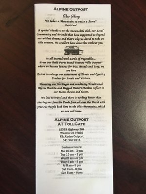 Menu photo 4 Alpine Outpost Weston, OR Menu photo 4 Alpine Outpost Weston, OR
