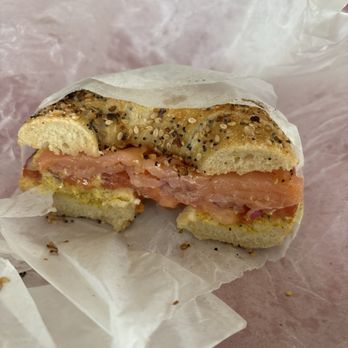Bruegger's Bagels - Smoked salmon sandwich with no spread - Bagels Near Me - Santa Ana, California Bruegger's Bagels - Smoked salmon sandwich with no spread - Bagels Near Me - Santa Ana, California