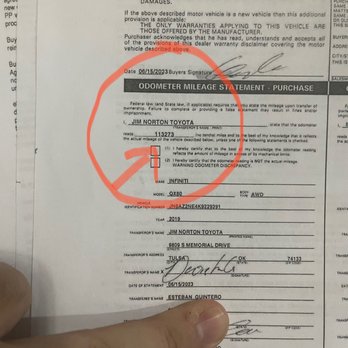 Jim Norton Toyota - Paperwork when i receive the car showing change of mileage - Auto Repair Near Me - Tulsa, Oklahoma