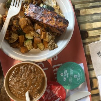 Choolaah - Veggie bowl with salmon added to the top - Indian Near Me - Beachwood, Ohio Choolaah - Veggie bowl with salmon added to the top - Indian Near Me - Beachwood, Ohio