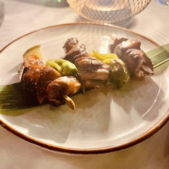 Full Bloom Vegan - YAKITON Teriyaki glazed Lion's mane belly skewers, shishito peppers, yuzu & togarashi. - Vegan Near Me - Miami Beach, Florida Full Bloom Vegan - YAKITON Teriyaki glazed Lion's mane belly skewers, shishito peppers, yuzu & togarashi. - Vegan Near Me - Miami Beach, Florida