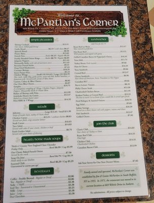 Menu photo 4 McPartlan's Corner Buffalo, NY