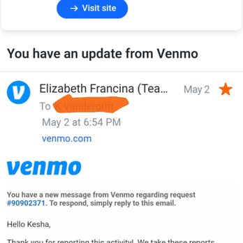 Legendz Barbershop - This is the email from Venmo closing the issue because Tim never contacted them to refund the money. - Barbers Near Me - La Mesa, California