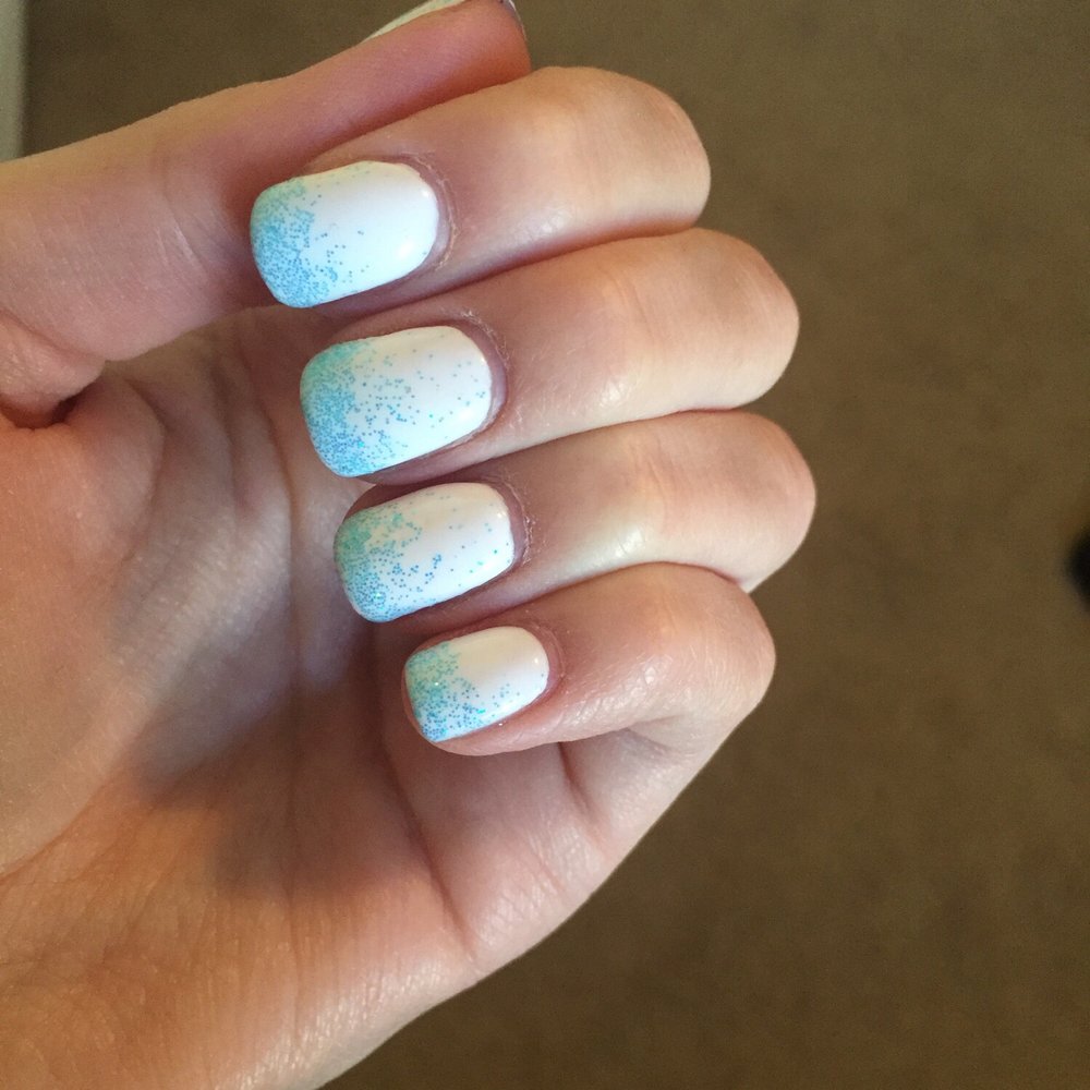 Pink Poppy Nail Boutique - White gel polish with blue glitter! - Nail Salons Near Me - Bend, Oregon Pink Poppy Nail Boutique - White gel polish with blue glitter! - Nail Salons Near Me - Bend, Oregon