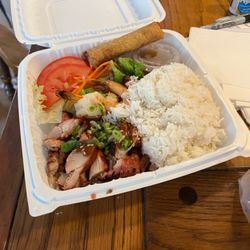 Le Paradis - Grilled Chicken, Shrimp and Egg Roll with rice