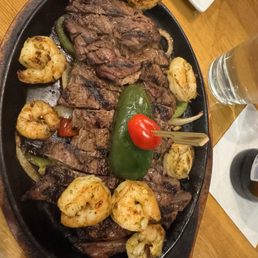 Beef and shrimp fajitas
