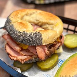 St-Viateur Bagel & Café - Smoked meat on poppyseed bagel