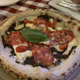 Neapolitan pizza with mushrooms and salami
