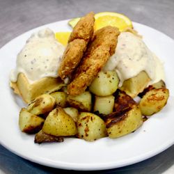 Pinky's - Chicken and Waffle Benedict with gravy