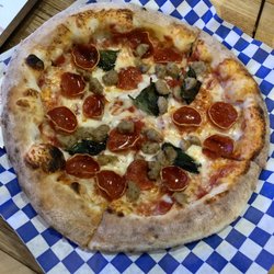 Oak City Pizza - Sausage pizza add pepperoni and basil--delicious! November 2019.