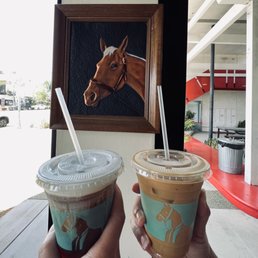 Haupia foam cold brew on the left, salted maple latte on the right Haupia foam cold brew on the left, salted maple latte on the right