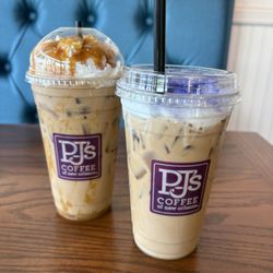 PJ's Coffee - King cake latte and caramel latte