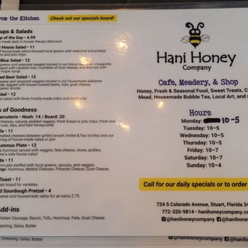 Hani Honey - Handheld menu. - Cafes Near Me - Stuart, Florida Hani Honey - Handheld menu. - Cafes Near Me - Stuart, Florida