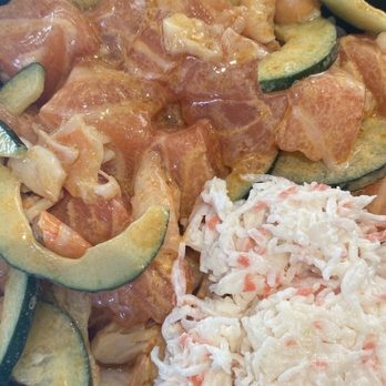 Poki Bowl - white rice, crab meat, cucumber, 2 scoops salmon, 1 scoop shrimp - Asian Fusion Near Me - San Jose, California Poki Bowl - white rice, crab meat, cucumber, 2 scoops salmon, 1 scoop shrimp - Asian Fusion Near Me - San Jose, California
