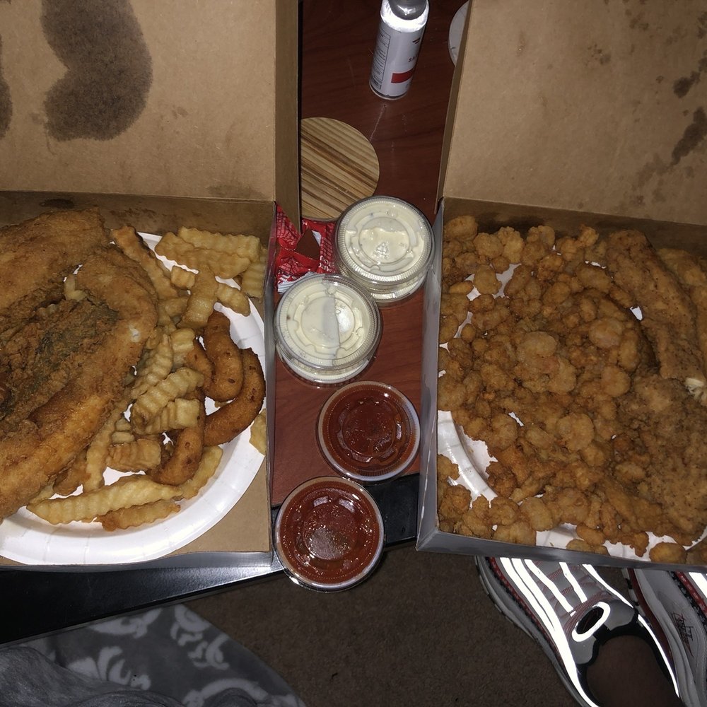Flounder fried (left) and shrimp with fried catfish Flounder fried (left) and shrimp with fried catfish