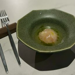 (4) Kinilaw w/ cured trout, fermented coconut, pine (4) Kinilaw w/ cured trout, fermented coconut, pine