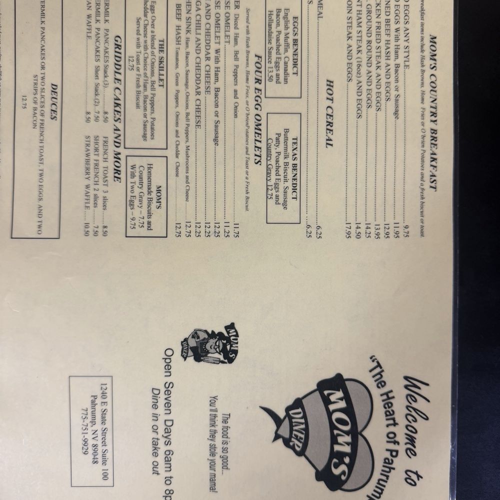 Mom's Diner - menu - Diners Near Me - Pahrump, Nevada Mom's Diner - menu - Diners Near Me - Pahrump, Nevada