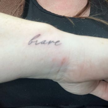 Elysian Tattoo Gallery - Touch up and fix up of an old ankle tattoo. Dainty text tattoo - Tattoo Near Me - Sacramento, California