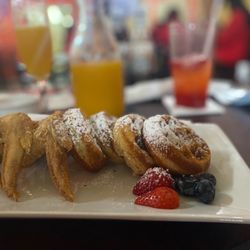 Old Miss - Chicken and Waffles- Mango Mimosas in the background
