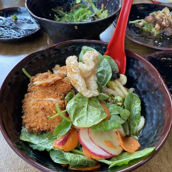 Sosoba - Sweet Chile Glazed Udon, subbed chicken katsu instead of pork belly - Ramen Near Me - Flagstaff, Arizona