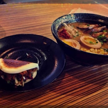 Uma Uma - New grilled cheese spicy pulled pork bun and spicy miso ramen. I hope the pork bun gets permanently added to the menu! - Ramen Near Me - Ellicott City, Maryland