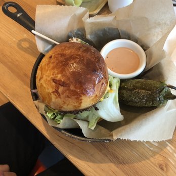 Cafe Maji - burger with sauce on the side: messy but yummy - Coffee & Tea Near Me - Artesia, California