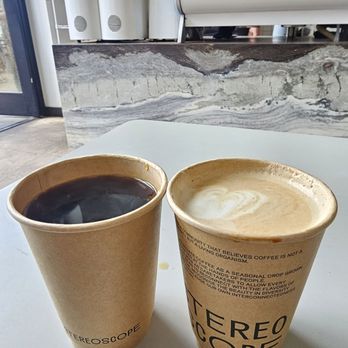 Stereoscope - Colombia El Diviso - Estate Pour Over ($6.25) and Medium Latte ($5.75). 5/3/2026 - Coffee Roasteries Near Me - Newport Beach, California