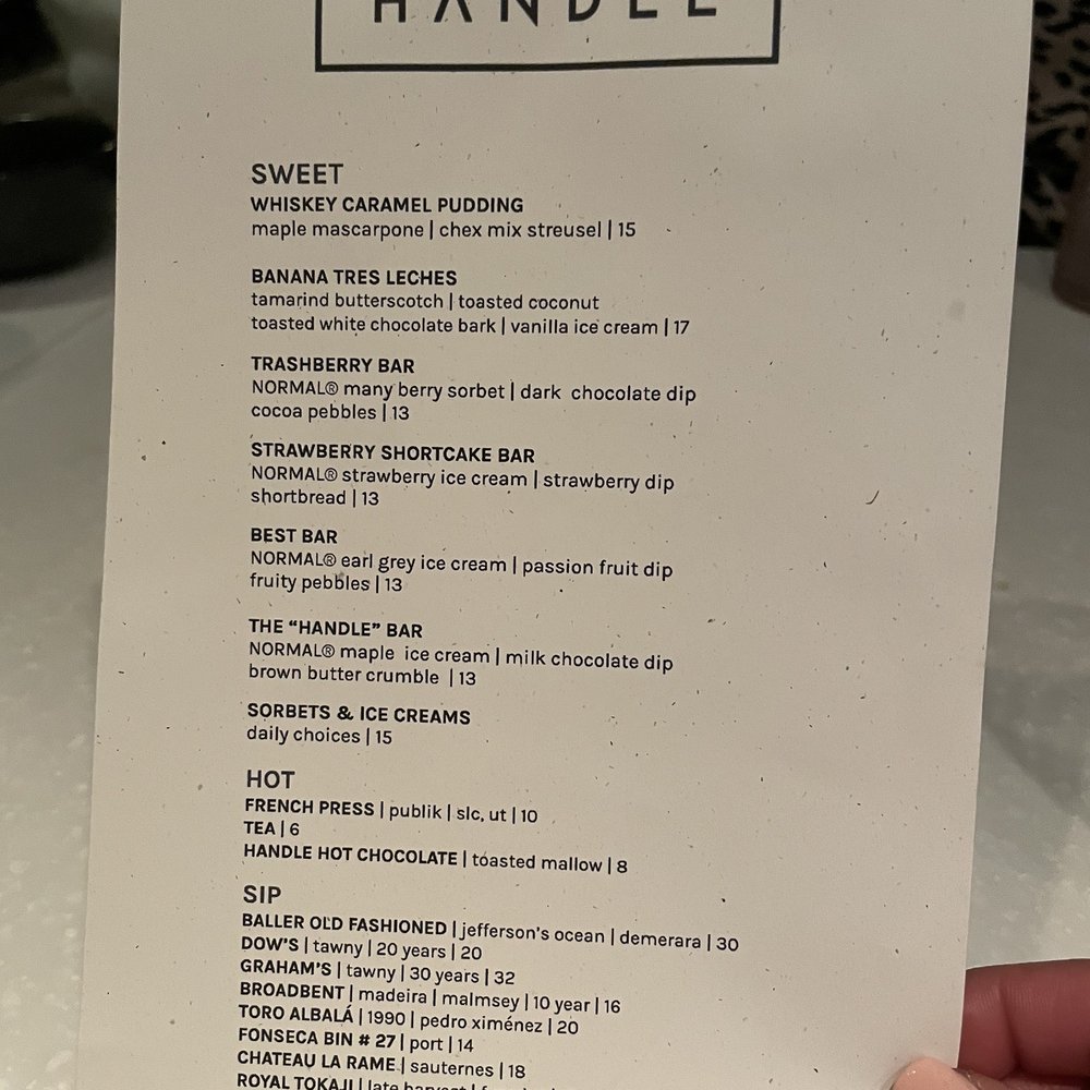Handle - Dessert menu - New American Near Me - Park City, Utah Handle - Dessert menu - New American Near Me - Park City, Utah